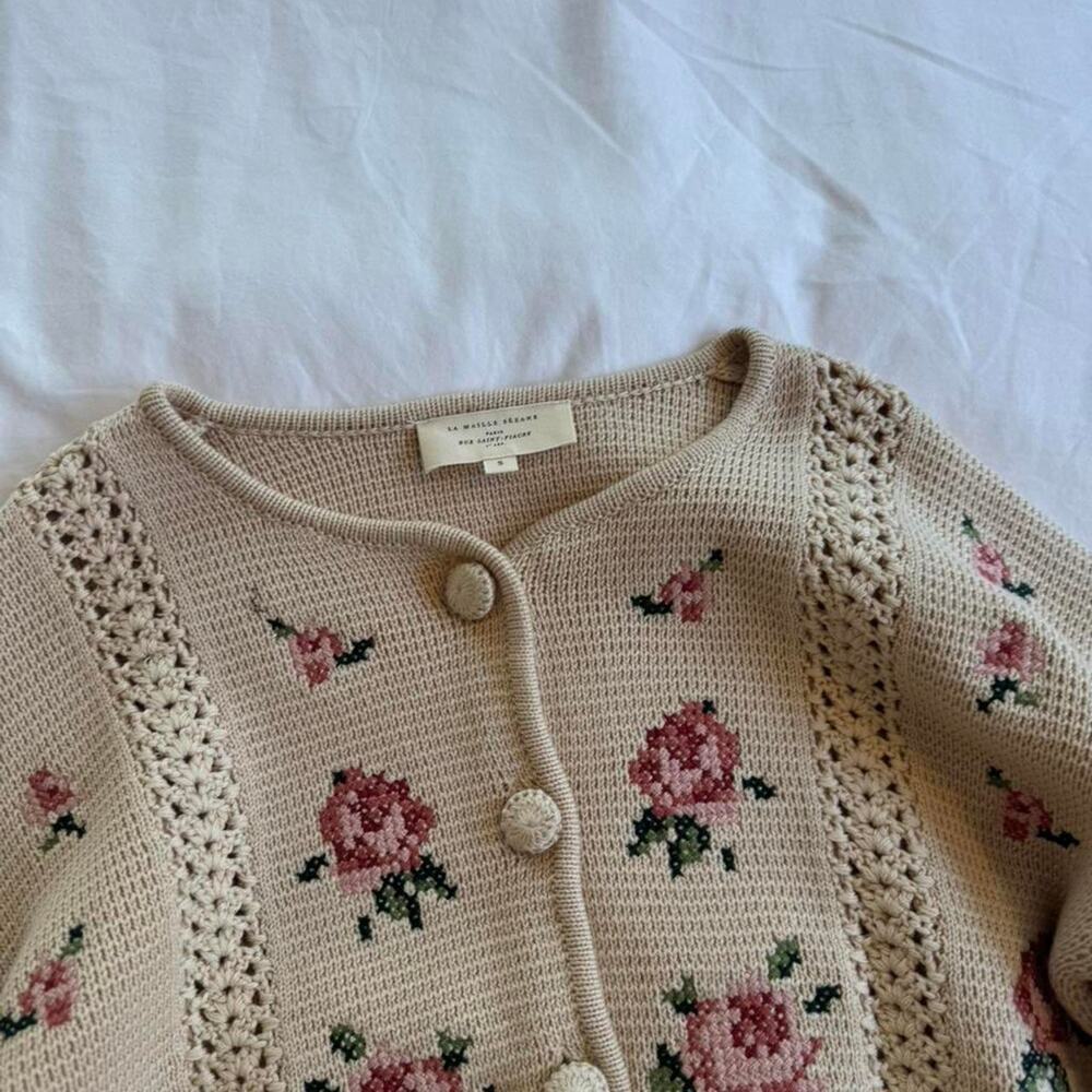 Sezane cream and pink floral caridgan - Picture 3 of 3